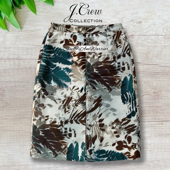 J.Crew Collection rare 2pc silk blend abstract foliage print top+midi skirt - Picture 13 of 16